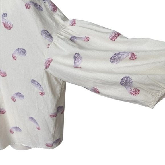 J. Jill Oversized Split-Neck Top White Blouse with Paisley Print Size XL - Picture 5 of 9